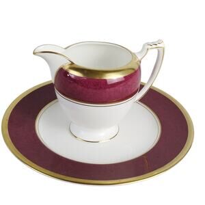 Vtg Coalport England ATHLONE MARONE Creamer & Salad Plate Set Ruby Gold Trim 70s